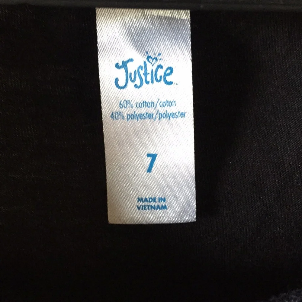 Justice‎ T-shirt black with multi colored heart size 7